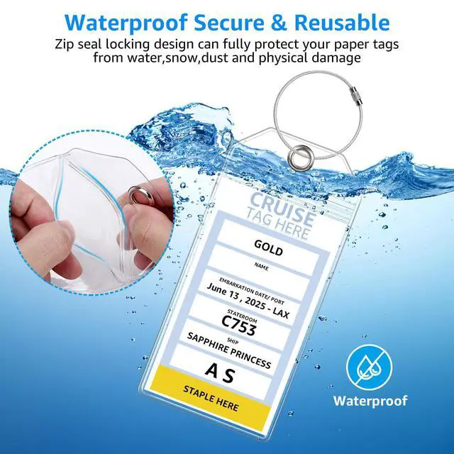 Alt view image 6 of 7 - 8 Pack Cruise Luggage Tag Holders for Carnival, NCL, Princess, MSC, Norwegian Cruise Ship Essentials Must Haves 2025 & 2026 by FUNMCAN, Clear Plastic Tags Cruise Travel Essentials with Waterproof
