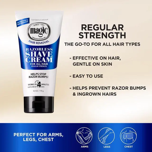 Alt view image 2 of 7 - Carson Magic Razorless Shaving Cream, Depilatory Hair Removal Cream for Body Hair, Regular Strength, Works in 4 Minutes, 2 Count