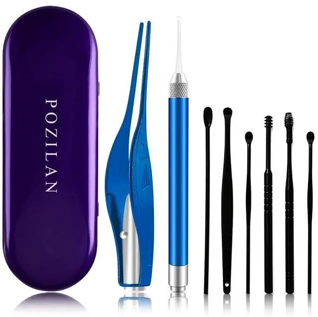 Main image of Ear Picker Tweezers with LED Light - 8 Pack Ear Wax Removal Tool Cleaner Kit for Kids and Adults, Earwax Spoon Digger & Tweezers for Ear Cleaning Tool Gift Set