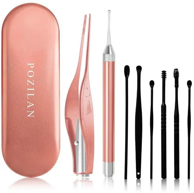 Main image of Ear Picker Tweezers with LED Light - 8 Pack Ear Wax Removal Tool Cleaner Kit for Kids and Adults, Earwax Spoon Digger & Tweezers for Ear Cleaning Tool Gift Set