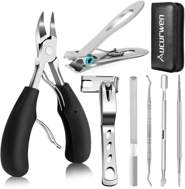 Main image of Toenail Clippers for Seniors Thick Toenails, Aucurwen Heavy Duty Toe Nail Clippers Adult Thick Nails Long Handle, Large Toenail Clippers for Thick Nails 7Pcs