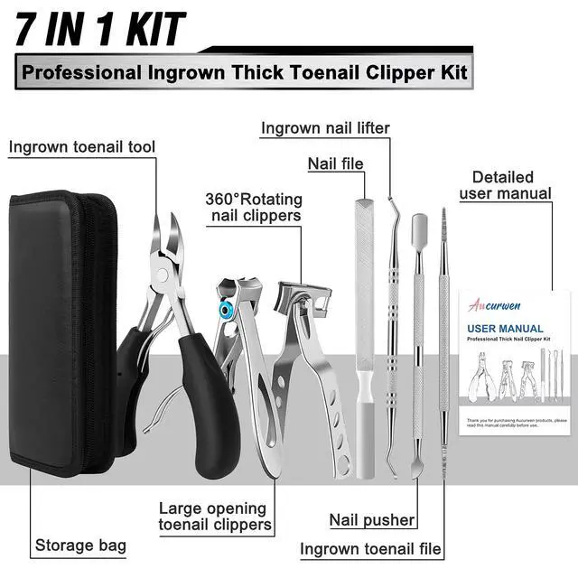 Alt view image 2 of 7 - Toenail Clippers for Seniors Thick Toenails, Aucurwen Heavy Duty Toe Nail Clippers Adult Thick Nails Long Handle, Large Toenail Clippers for Thick Nails 7Pcs