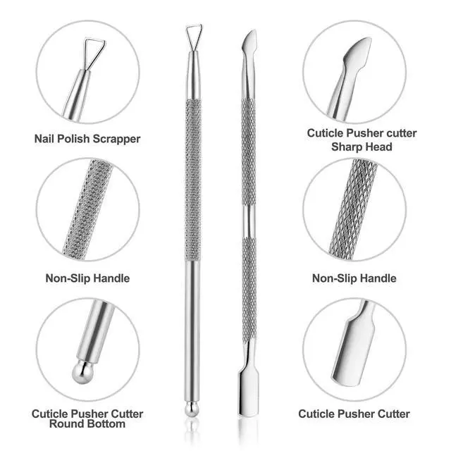 Alt view image 3 of 7 - Cuticle Trimmer with Cuticle Pusher and Cutter, Professional Stainless Steel Nippers, Cutter Clippers, Cuticle Remover, Pedicure Manicure Tools for Fingernails and Toenails, Sliver