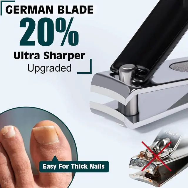 Alt view image 4 of 7 - Upgraded 20% Ultra Sharper All-in-One Fingernail and Toenail Clippers, 15% Thicker Sturdy DE-420J2 Stainless Steel, Great Gifts Nail Clippers for Seniors Toe Nail Clippers Case (3-in-1 Black)