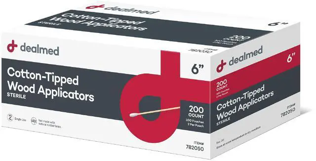 Main image of 6" Cotton-Tipped Wood Applicators 200 Sterile Cotton-Tipped Applicators for Application of Medication, Cleaning Skin, Arts, Crafts and More (Box of 200)