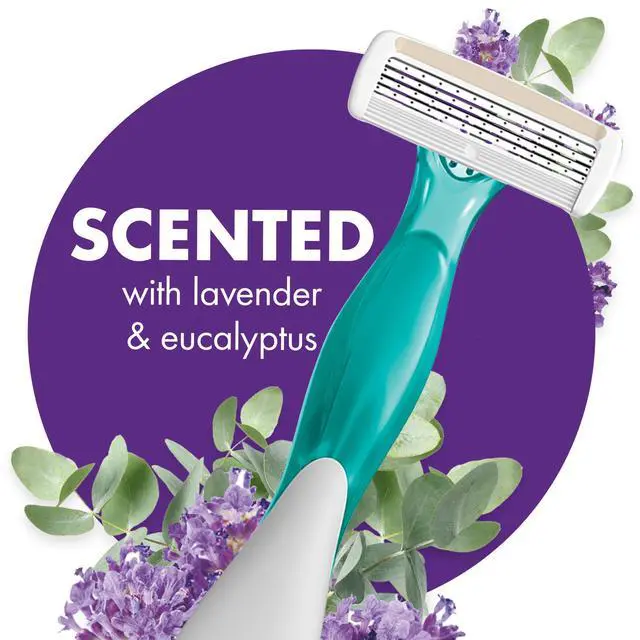 Alt view image 2 of 7 - Soleil 4 Escape Women's Disposable 4-Blade Razors, Lavender & Eucalyptus Scented Handles for Smooth Shaving, 4-Pack