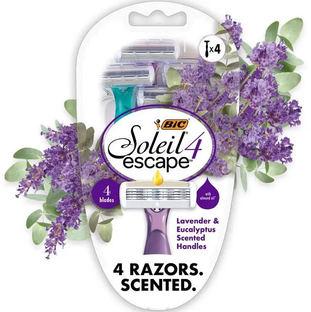 Main image of Soleil 4 Escape Women's Disposable 4-Blade Razors, Lavender & Eucalyptus Scented Handles for Smooth Shaving, 4-Pack