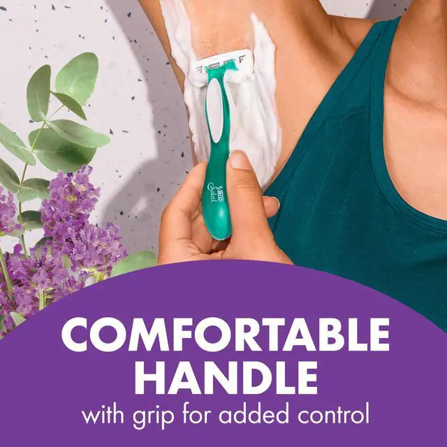 Alt view image 5 of 7 - Soleil 4 Escape Women's Disposable 4-Blade Razors, Lavender & Eucalyptus Scented Handles for Smooth Shaving, 4-Pack
