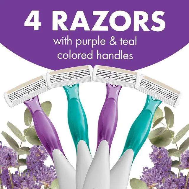 Alt view image 3 of 7 - Soleil 4 Escape Women's Disposable 4-Blade Razors, Lavender & Eucalyptus Scented Handles for Smooth Shaving, 4-Pack