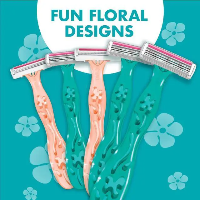 Alt view image 3 of 7 - Soleil 3 Simply Women's Disposable 3-Blade Razors, Aloe Moisture Strip, Floral Handles, College Dorm Room Essential, Shower Caddy and Toiletry Bag Ready, 5-Pack