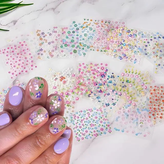 Alt view image 2 of 7 - Colorful Cute Daisy, Floral, Heart, Flower Nail Art Stickers Decals, 3D Self Adhesive Supplies, Design Decoration Accessories for Women and Girls, 30 Sheets