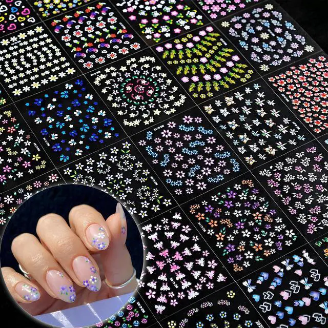 Alt view image 6 of 7 - Colorful Cute Daisy, Floral, Heart, Flower Nail Art Stickers Decals, 3D Self Adhesive Supplies, Design Decoration Accessories for Women and Girls, 30 Sheets
