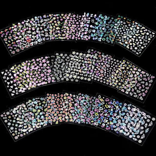 Alt view image 7 of 7 - Colorful Cute Daisy, Floral, Heart, Flower Nail Art Stickers Decals, 3D Self Adhesive Supplies, Design Decoration Accessories for Women and Girls, 30 Sheets