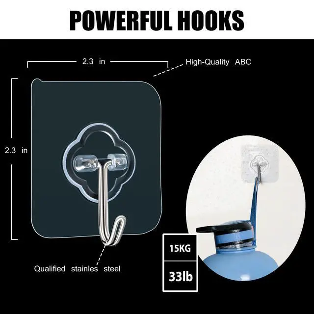 Alt view image 2 of 7 - Adhesive Hooks, 32 Pack 33lb(Max) Sticky Hooks, Transparent Reusable Removable Adhesive Hooks for Hanging, Wall Hooks for Hanging Can be Use for Kitchen Bathroom Shower Outdoor Home Improvement
