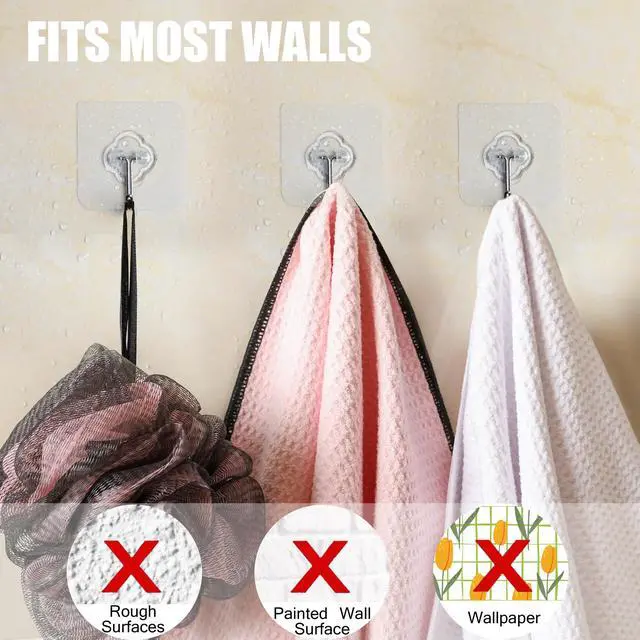 Alt view image 7 of 7 - Adhesive Hooks, 32 Pack 33lb(Max) Sticky Hooks, Transparent Reusable Removable Adhesive Hooks for Hanging, Wall Hooks for Hanging Can be Use for Kitchen Bathroom Shower Outdoor Home Improvement