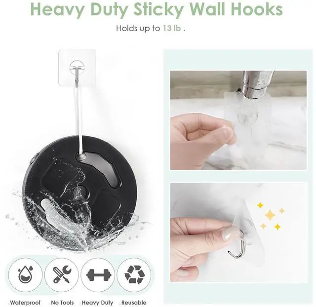 Alt view image 4 of 7 - Adhesive Wall Hooks for Hanging, Clear Removable Window Hooks 13 lb Stainless Steel Stick on Hooks Waterproof Self Adhesive Hooks for Shower Door Ceiling Kitchen Cabinet 10 Pack