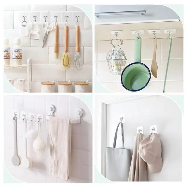 Alt view image 3 of 7 - Adhesive Wall Hooks for Hanging, Clear Removable Window Hooks 13 lb Stainless Steel Stick on Hooks Waterproof Self Adhesive Hooks for Shower Door Ceiling Kitchen Cabinet 10 Pack