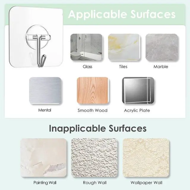 Alt view image 7 of 7 - Adhesive Wall Hooks for Hanging, Clear Removable Window Hooks 13 lb Stainless Steel Stick on Hooks Waterproof Self Adhesive Hooks for Shower Door Ceiling Kitchen Cabinet 10 Pack