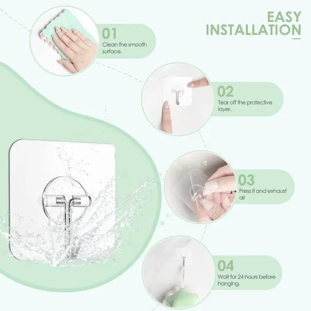 Alt view image 6 of 7 - Adhesive Wall Hooks for Hanging, Clear Removable Window Hooks 13 lb Stainless Steel Stick on Hooks Waterproof Self Adhesive Hooks for Shower Door Ceiling Kitchen Cabinet 10 Pack