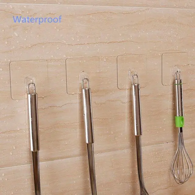 Alt view image 3 of 7 - 30 Pack Adhesive Hooks for Hanging, 33lb Heavy Duty Wall Hooks, Clear Plastic Sticky Utility Hook for Home Kitchen Bathroom Office Use