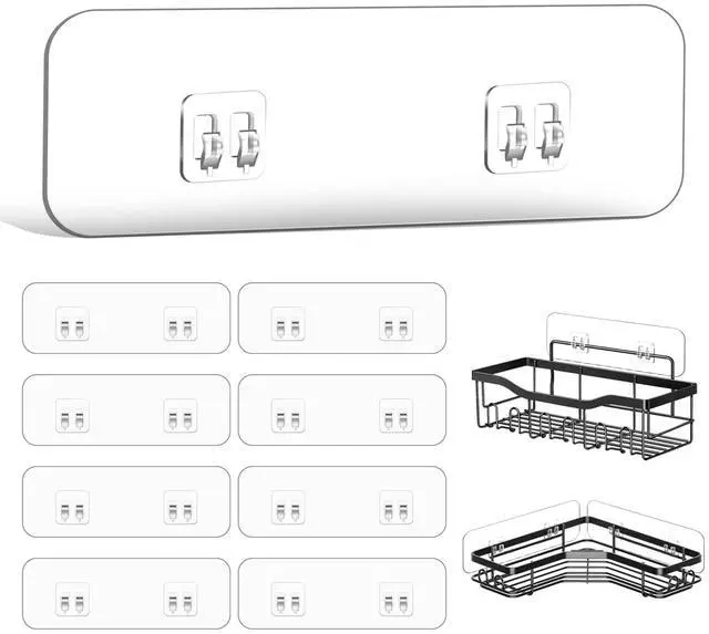 Main image of 9-Pack Shower Caddy Adhesive Replacement, Transparent Adhesive Hooks Stickers, Strong Hook Strip for Shower Caddy Basket Shelf, Soap Holder, Bathroom Storage Corner Shelves, Kitchen Racks
