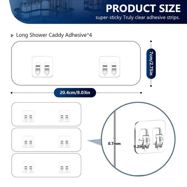 Alt view image 4 of 7 - 9-Pack Shower Caddy Adhesive Replacement, Transparent Adhesive Hooks Stickers, Strong Hook Strip for Shower Caddy Basket Shelf, Soap Holder, Bathroom Storage Corner Shelves, Kitchen Racks