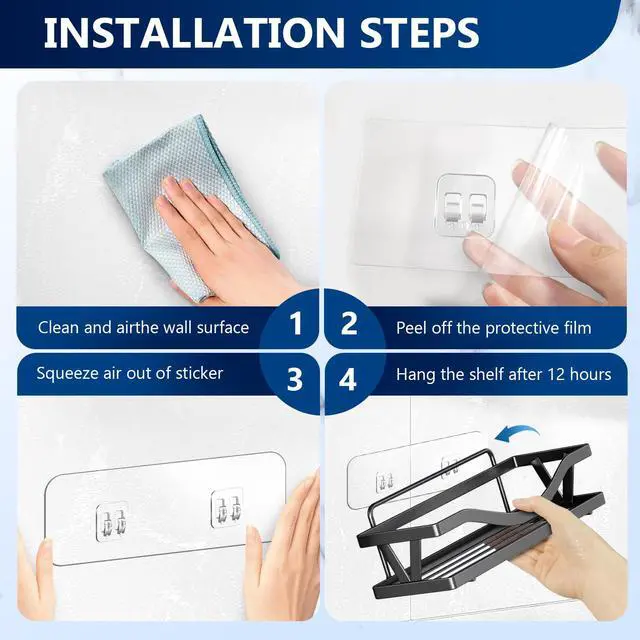 Alt view image 6 of 7 - 9-Pack Shower Caddy Adhesive Replacement, Transparent Adhesive Hooks Stickers, Strong Hook Strip for Shower Caddy Basket Shelf, Soap Holder, Bathroom Storage Corner Shelves, Kitchen Racks