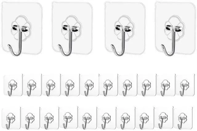 Main image of Adhesive Hooks Kitchen Wall Hooks - 24 Packs Heavy Duty 24lb(Max) Nail Free Transparent,Waterproof,Sticky Stainless Hangers for Keys,Bathroom, Shower, Outdoor, Kitchen,Door,Home Improvement,Utility