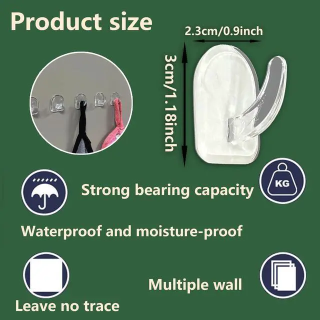 Alt view image 2 of 7 - 30 PCS Clear Adhesive Wall Hooks - Transparent Acrylic, Reusable & Non - Marking. Ideal for Kitchen, Bath, Bedroom & Office