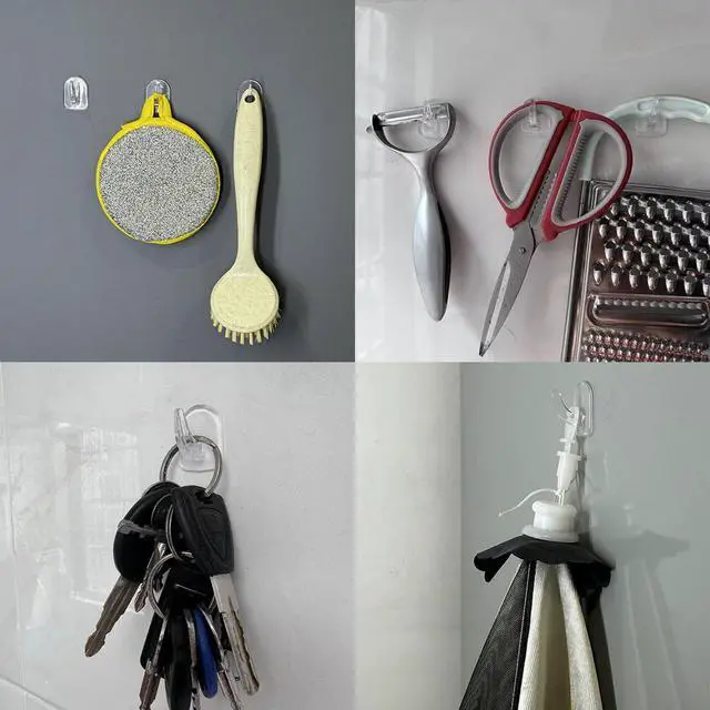 Alt view image 7 of 7 - 30 PCS Clear Adhesive Wall Hooks - Transparent Acrylic, Reusable & Non - Marking. Ideal for Kitchen, Bath, Bedroom & Office