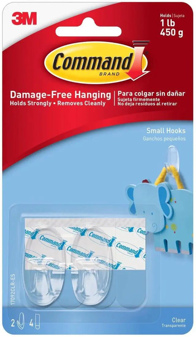 Main image of Small Clear Oval Hooks, Indoor Use, 2-Hooks, 4-Strips, Decorate Damage-Free