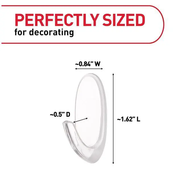 Alt view image 2 of 7 - Small Clear Oval Hooks, Indoor Use, 2-Hooks, 4-Strips, Decorate Damage-Free