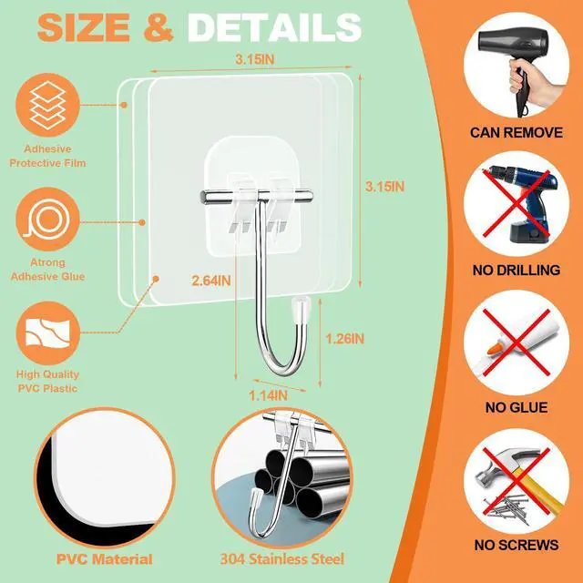 Alt view image 6 of 7 - 8 Pack Heavy-Duty Wreath Hangers for Front Door Seasonal Christmas & Halloween Decorations, Over-The-Door Hooks Organizer, Clear Adhesive Hooks