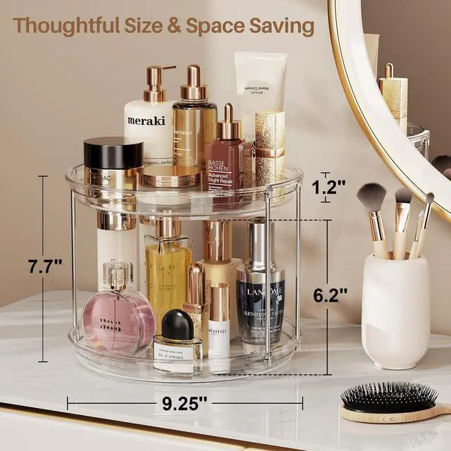Alt view image 4 of 7 - 2 Tier Lazy Susan Turntable Organizer 9.25'' Rotating Spice Rack Organization for Cabinet, Kitchen, Pantry, Countertop, Bathroom, Vanity, Medicine Cabinet Organizer, Clear