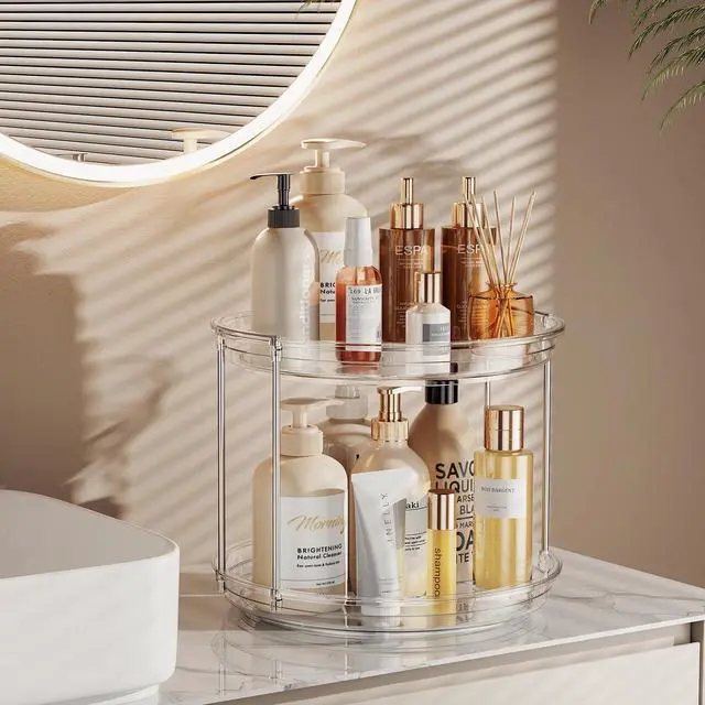 Alt view image 5 of 7 - 2 Tier Lazy Susan Turntable Organizer 9.25'' Rotating Spice Rack Organization for Cabinet, Kitchen, Pantry, Countertop, Bathroom, Vanity, Medicine Cabinet Organizer, Clear
