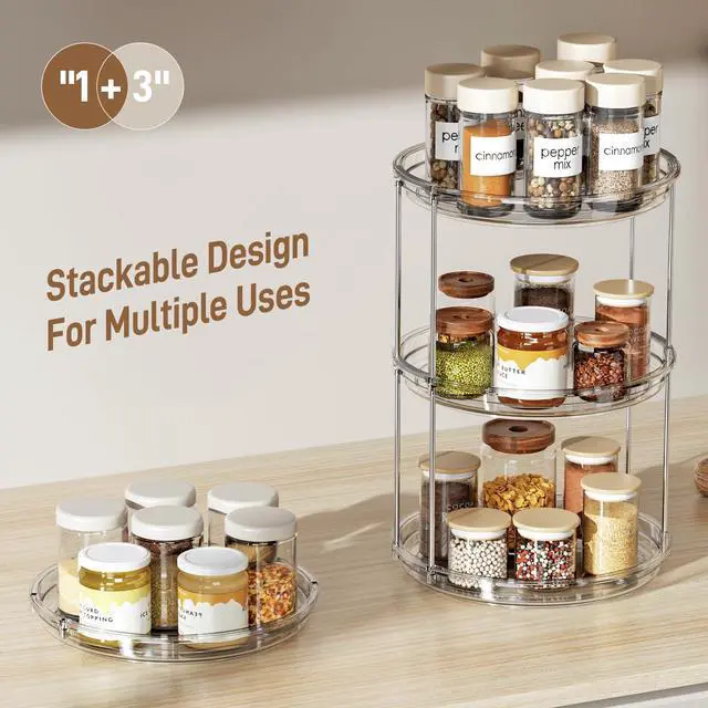 Alt view image 6 of 7 - 2 Tier Lazy Susan Turntable Organizer 9.25'' Rotating Spice Rack Organization for Cabinet, Kitchen, Pantry, Countertop, Bathroom, Vanity, Medicine Cabinet Organizer, Clear