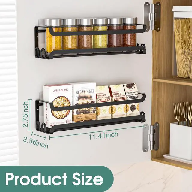 Alt view image 3 of 7 - LUCYCAZ 2 Pack Wall Mounted Spice Rack with 8 Hooks, Spice Organizer Shelf for Stove Cabinet Pantry Door,Screw or Adhesive Spice Shelf Hanging Wall Spice Rack in Kitchen and RV (Black, 2 PACK)