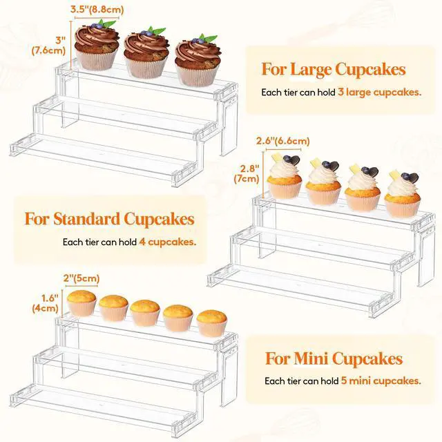 Alt view image 4 of 7 - Spice Rack, Perfume Cologne Organizer, Cupcake Stand, Tool-Free Assembly, Display Riser Shelf, Seasoning Figurine Makeup Holder, Room Decor, Kitchen Cabinet Storage, Clear, 12in-3 Tier, 1 Pcs