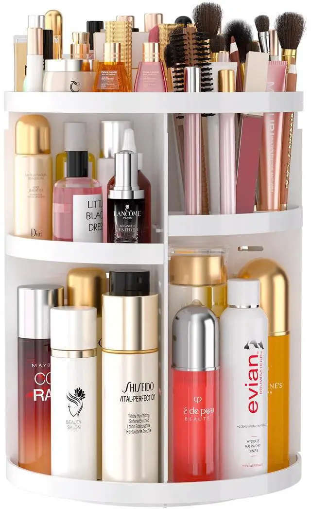 Main image of 360 Large Rotating Makeup Organizer Countertop, Clear Acrylic Makeup Organizers, Organizador De Perfumes, 7 Layers Large Make Up Organizer, Huge Storage Fits for Vanity and Bathroom (White, Small)