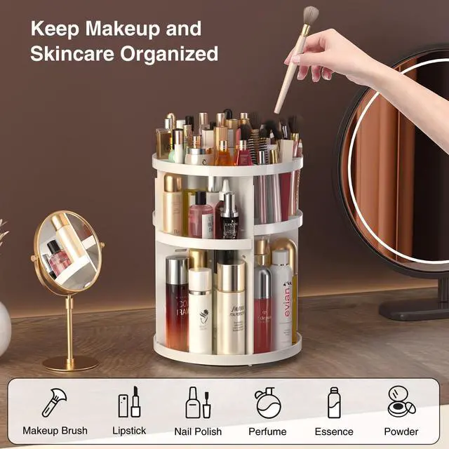 Alt view image 2 of 7 - 360 Large Rotating Makeup Organizer Countertop, Clear Acrylic Makeup Organizers, Organizador De Perfumes, 7 Layers Large Make Up Organizer, Huge Storage Fits for Vanity and Bathroom (White, Small)