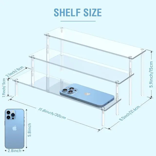 Alt view image 2 of 7 - Acrylic Display Risers, 3 Tier Perfume Organizer Stand, Clear Cupcake Stand Holder, Large Shelf Risers for Figures, Dessert Shelves for Party, Display Shelf for Decoration and Organizer