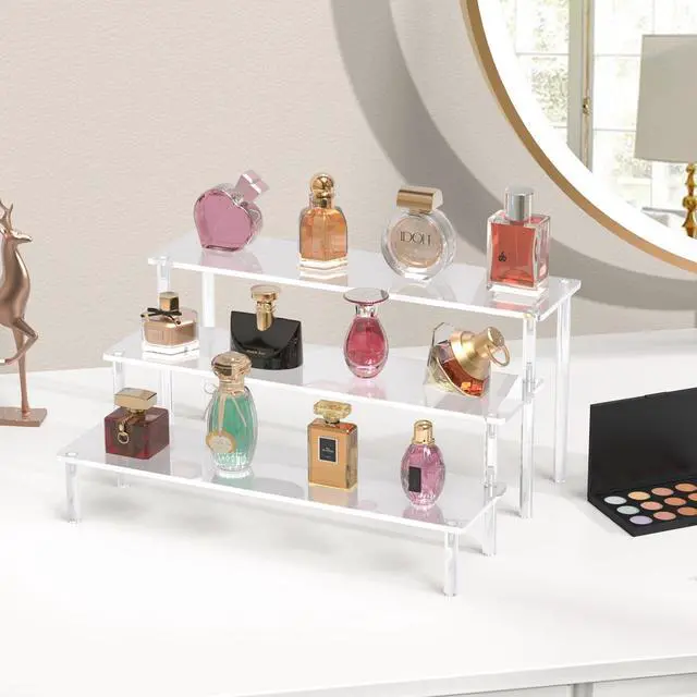 Alt view image 6 of 7 - Acrylic Display Risers, 3 Tier Perfume Organizer Stand, Clear Cupcake Stand Holder, Large Shelf Risers for Figures, Dessert Shelves for Party, Display Shelf for Decoration and Organizer