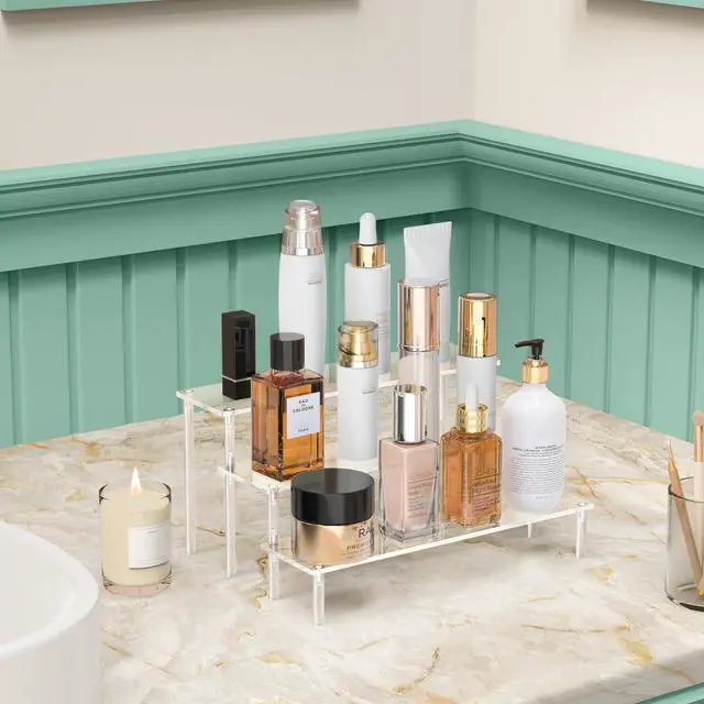 Alt view image 5 of 7 - Acrylic Display Risers, 3 Tier Perfume Organizer Stand, Clear Cupcake Stand Holder, Large Shelf Risers for Figures, Dessert Shelves for Party, Display Shelf for Decoration and Organizer