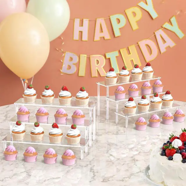Alt view image 4 of 7 - Acrylic Display Risers, 3 Tier Perfume Organizer Stand, Clear Cupcake Stand Holder, Large Shelf Risers for Figures, Dessert Shelves for Party, Display Shelf for Decoration and Organizer