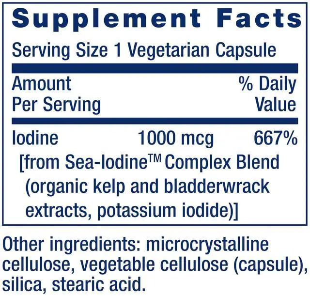 Alt view image 3 of 7 - Sea-Iodine, kelp and bladderwrack-derived Iodine, Supports Healthy Levels of This Essential Nutrient for Thyroid Health and Beyond, Non-GMO, Gluten-Free, Vegetarian, 60 Capsules