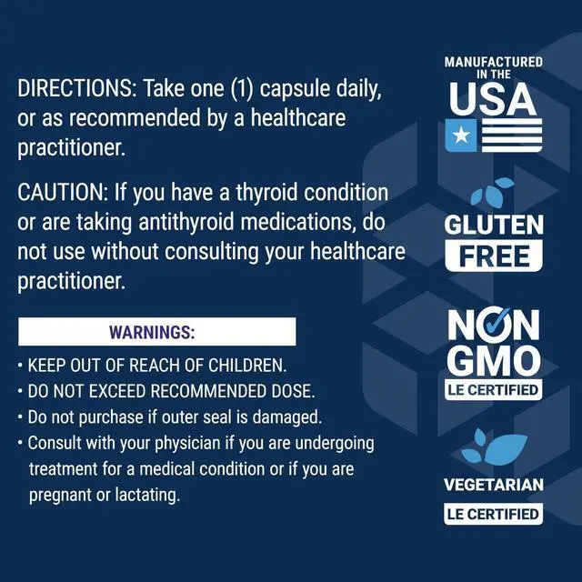 Alt view image 7 of 7 - Sea-Iodine, kelp and bladderwrack-derived Iodine, Supports Healthy Levels of This Essential Nutrient for Thyroid Health and Beyond, Non-GMO, Gluten-Free, Vegetarian, 60 Capsules