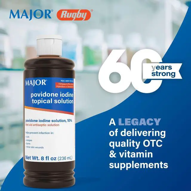Alt view image 2 of 7 - Major 10% Povidone-Iodine Liquid Topical Solution, USP - Topical Antiseptic for Cuts, Scrapes, Burns, and Minor Skin Wounds - 8 Fl. Oz.