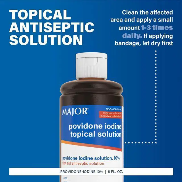 Alt view image 4 of 7 - Major 10% Povidone-Iodine Liquid Topical Solution, USP - Topical Antiseptic for Cuts, Scrapes, Burns, and Minor Skin Wounds - 8 Fl. Oz.