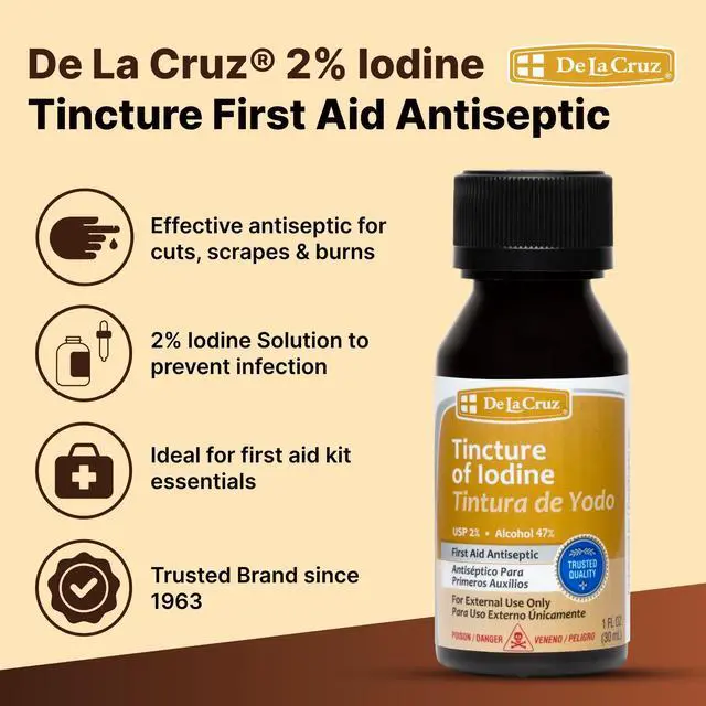 Alt view image 2 of 7 - Tincture of Iodine - 2% Iodine Tincture - Iodine First Aid Antiseptic for Minor Cuts and Scrapes - 1 fl OZ (1 Bottle)