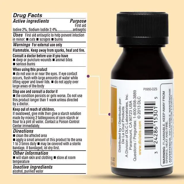 Alt view image 7 of 7 - Tincture of Iodine - 2% Iodine Tincture - Iodine First Aid Antiseptic for Minor Cuts and Scrapes - 1 fl OZ (1 Bottle)